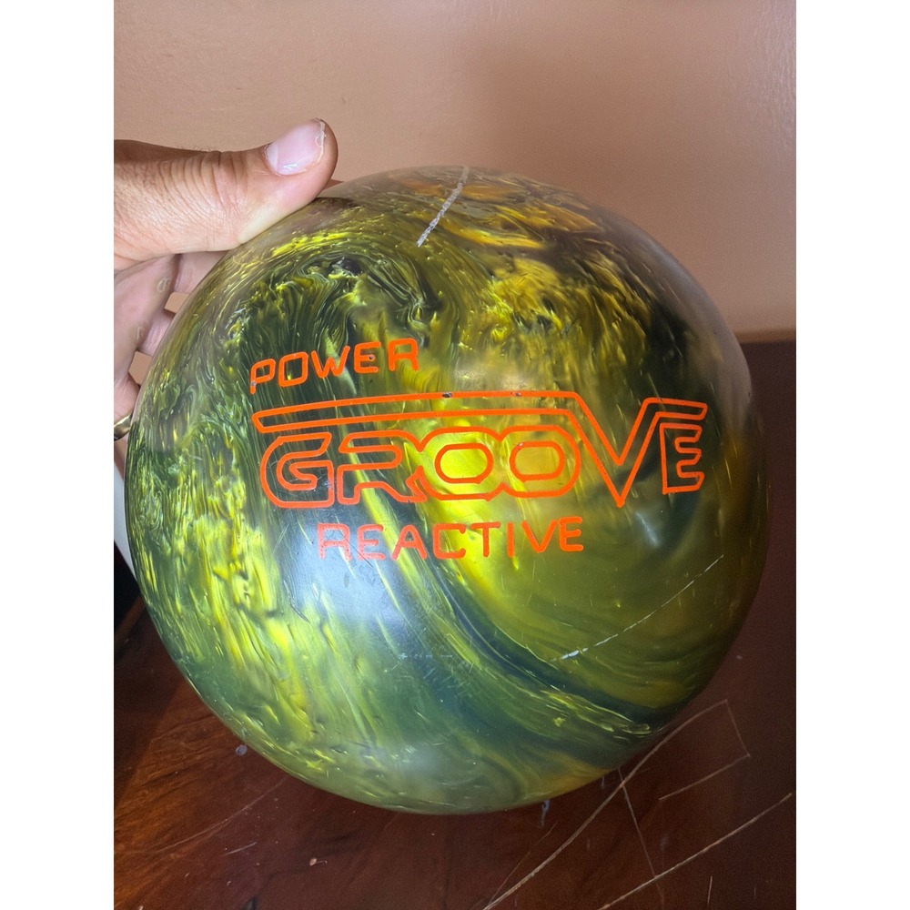 Brunswick Power Groove Reactive Bowling Ball Green Yellow Swirl 14lb 8oz